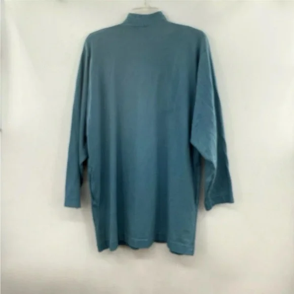 Vintage Mishi 100% Cotton Teal Long Lightweight Cardigan Sweater Pockets Medium - Picture 9 of 13